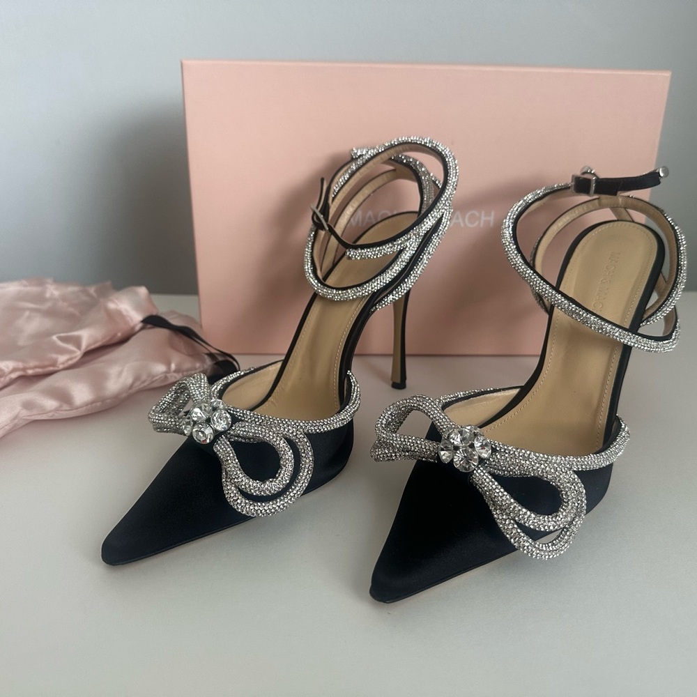 Mach & Mach double crystal bow satin pump
